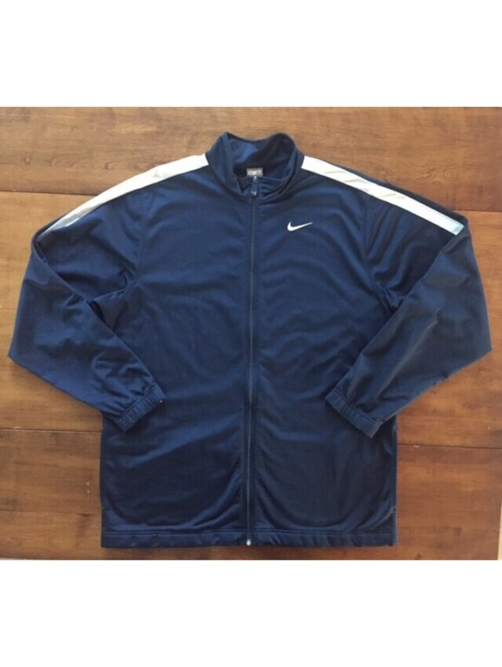 Mens NIKE LONG SLEEVE ATHLETIC JACKET Blue and White ZIP FRONT Pockets SIZE XL